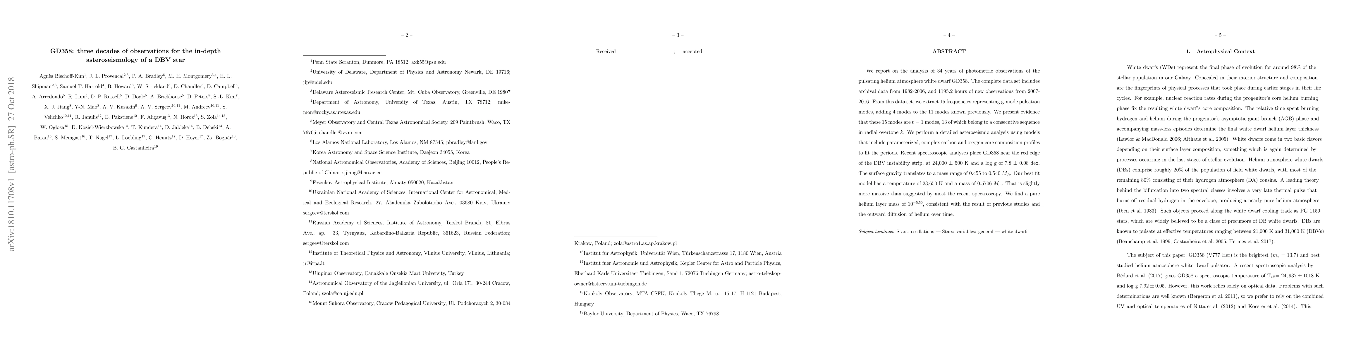 Thumbnail for GD358: three decades of observations for the in-depth asteroseismology
  of a DBV star
