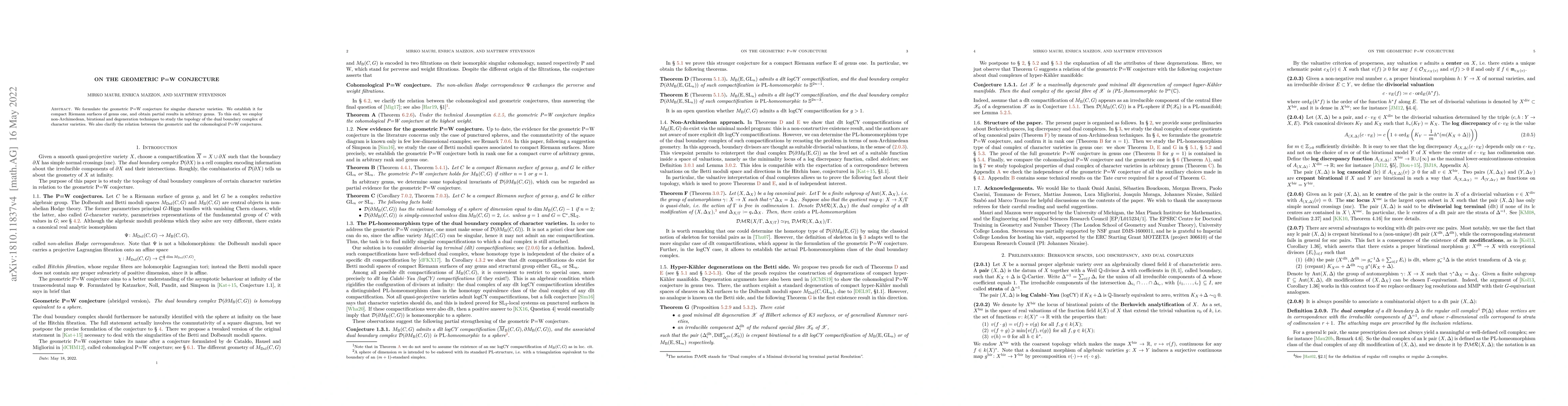 Thumbnail for On the geometric P=W conjecture