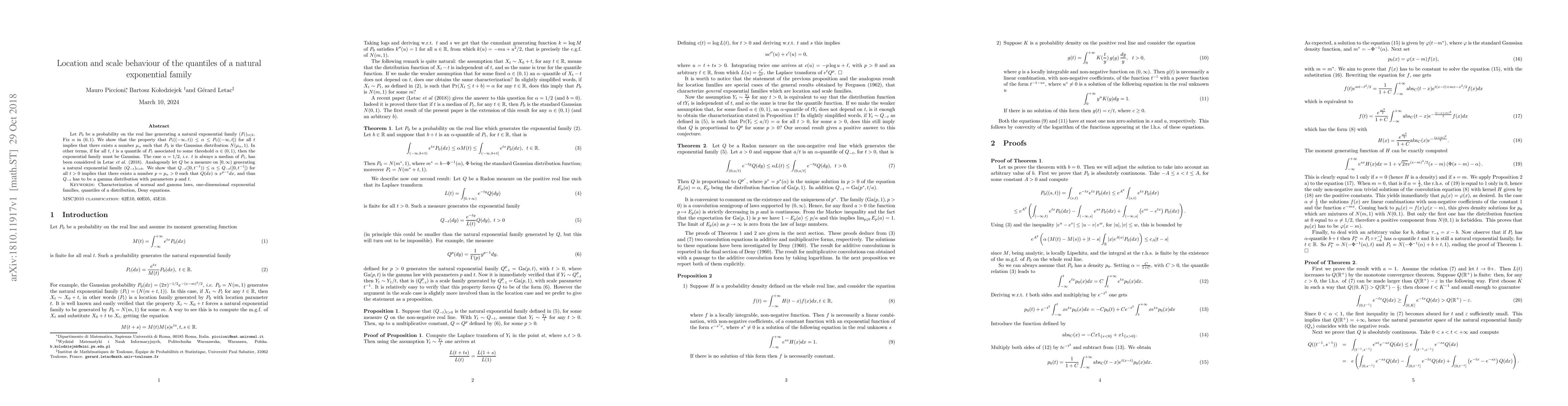 Thumbnail for Location and scale behaviour of the quantiles of a natural exponential
  family
