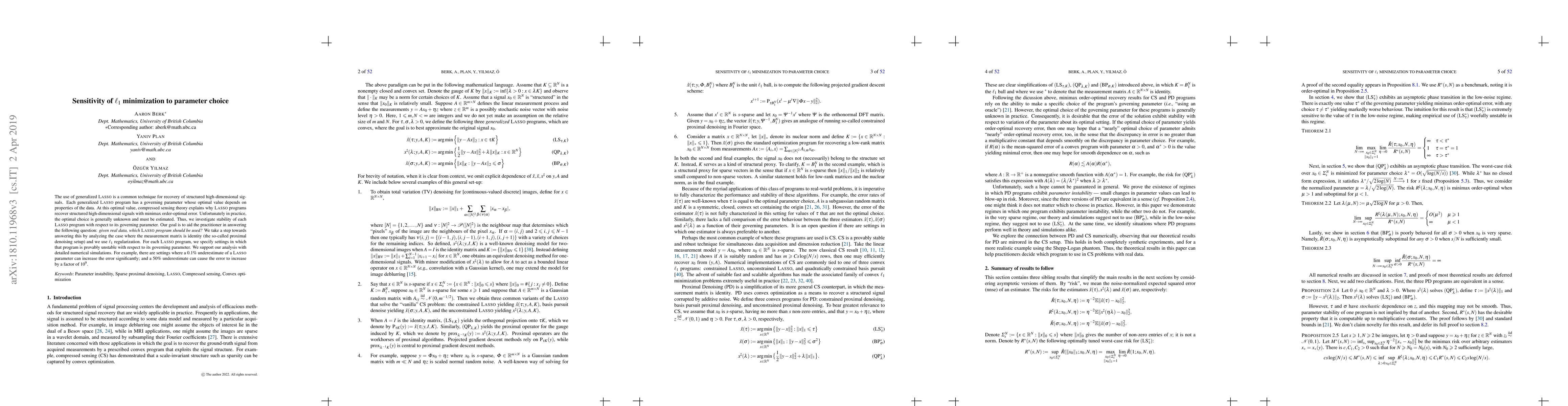 Thumbnail for Sensitivity of $\ell_{1}$ minimization to parameter choice