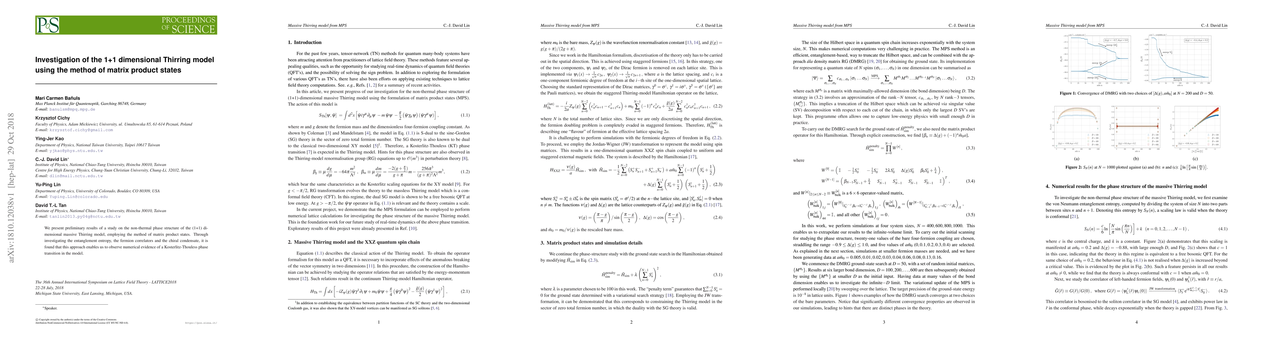 Thumbnail for Investigation of the 1+1 dimensional Thirring model using the method of
  matrix product states