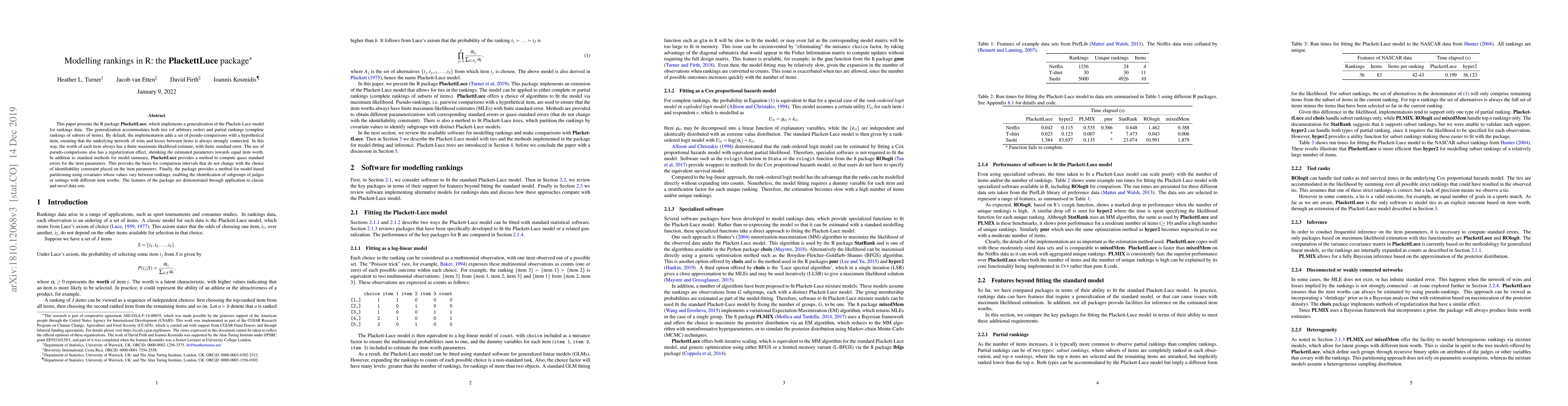 Thumbnail for Modelling rankings in R: the PlackettLuce package