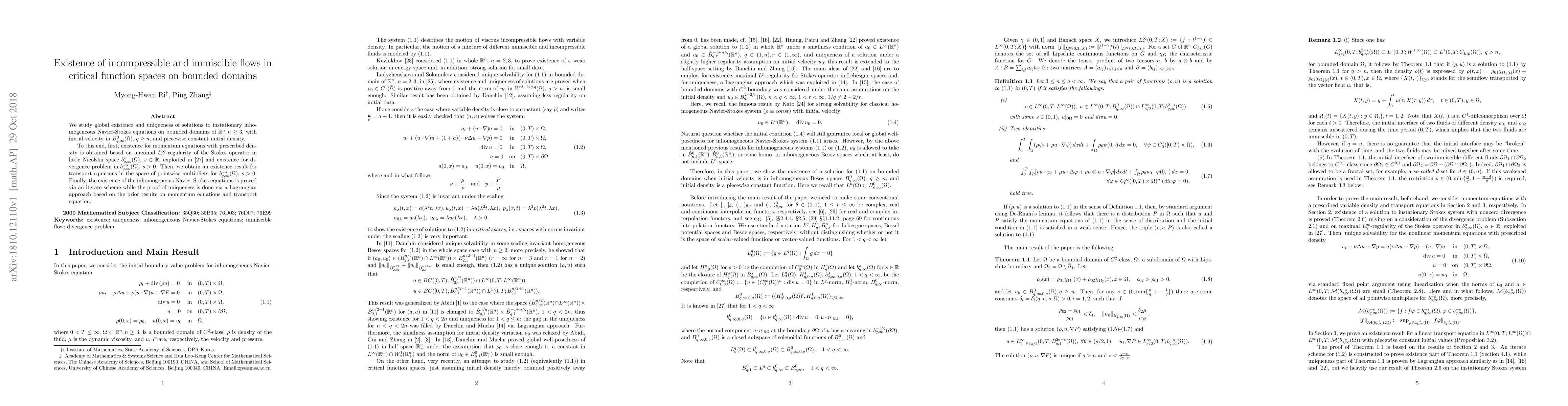 Thumbnail for Existence of incompressible and immiscible flows in critical function
  spaces on bounded domains