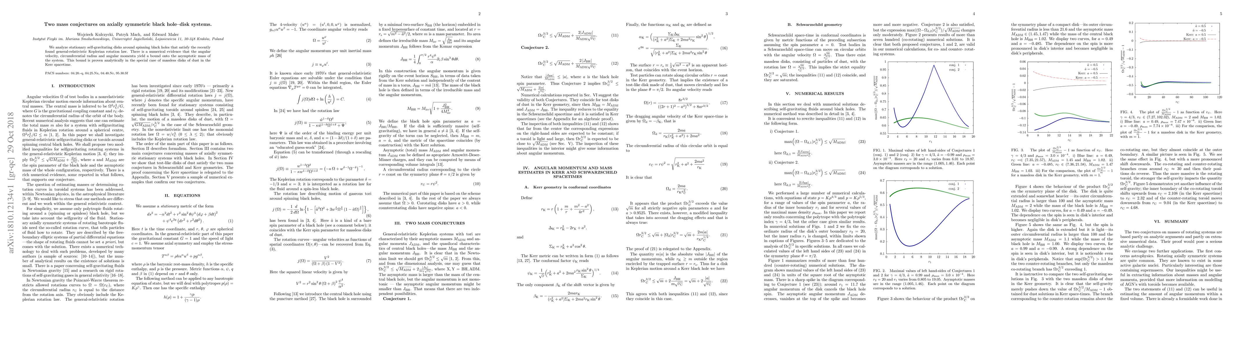 Thumbnail for Two mass conjectures on axially symmetric black hole--disk systems