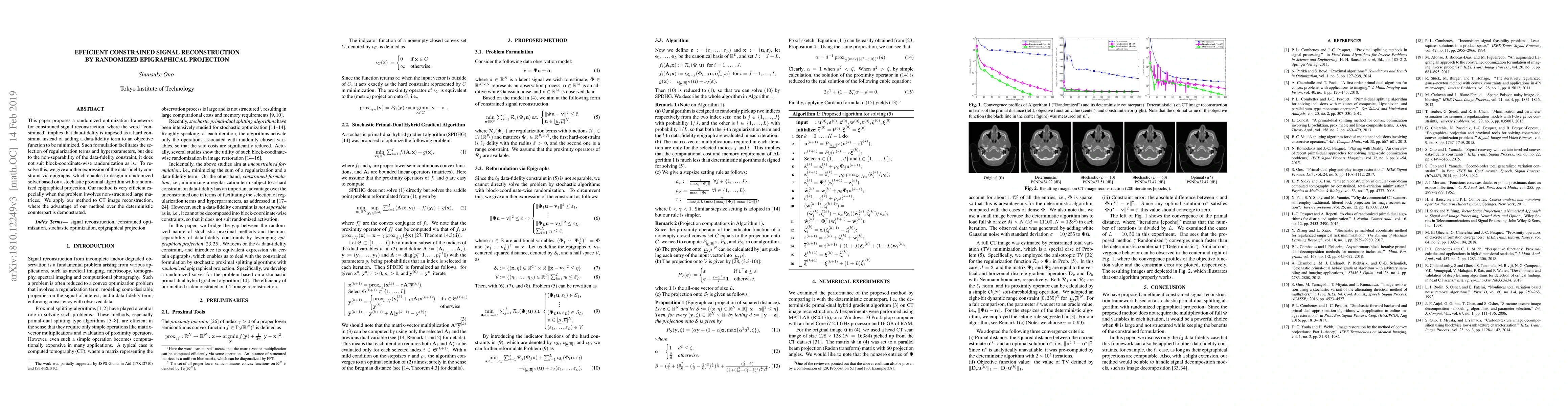 Thumbnail for Efficient Constrained Signal Reconstruction by Randomized Epigraphical
  Projection