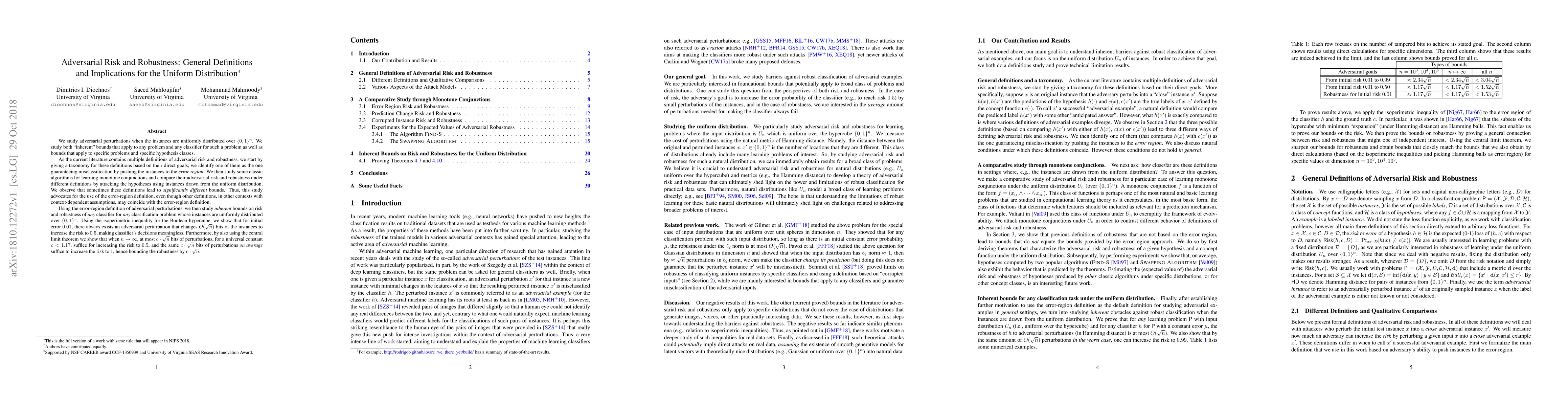 Thumbnail for Adversarial Risk and Robustness: General Definitions and Implications
  for the Uniform Distribution