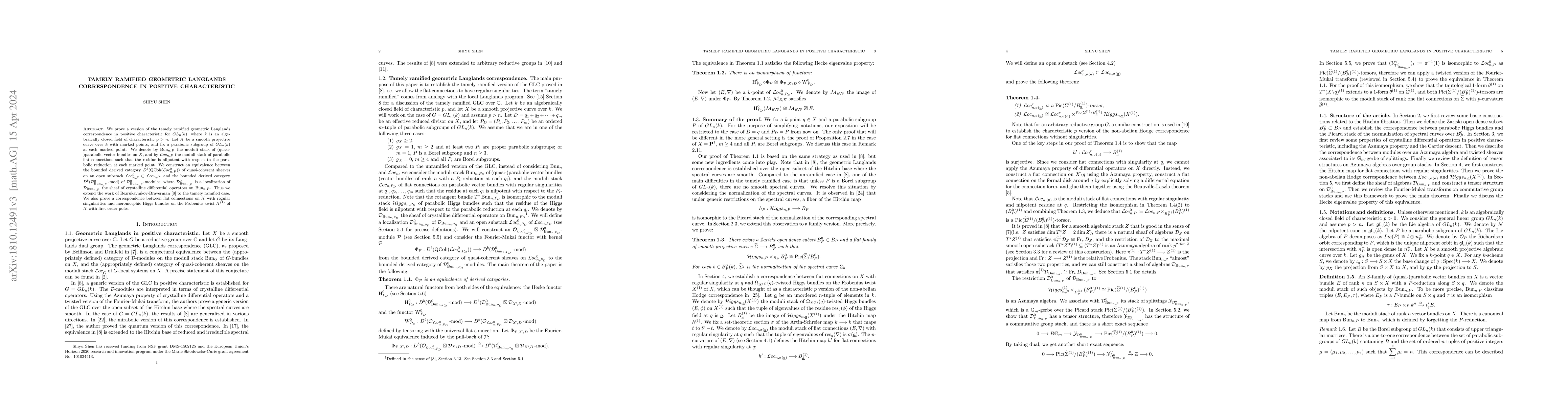 Thumbnail for Tamely ramified geometric Langlands correspondence in positive
  characteristic