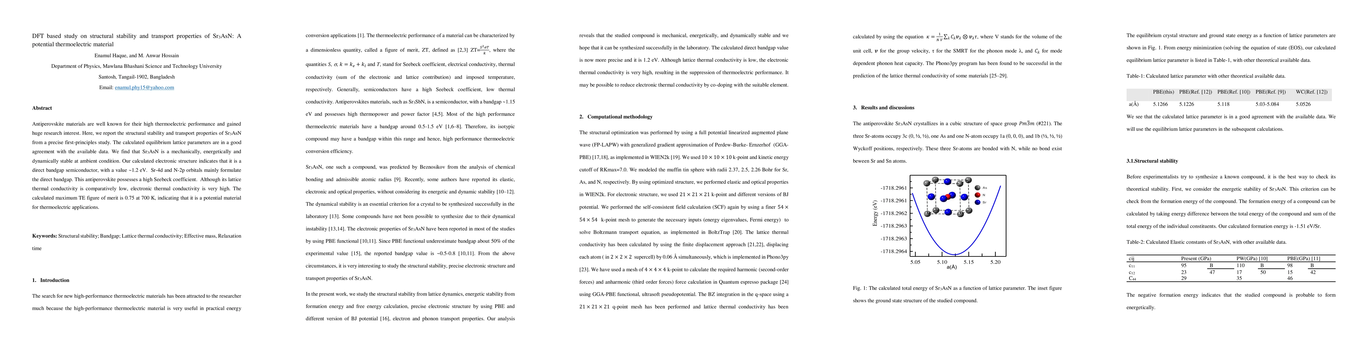 Thumbnail for DFT based study on structural stability and transport properties of
  Sr3AsN: A potential thermoelectric material