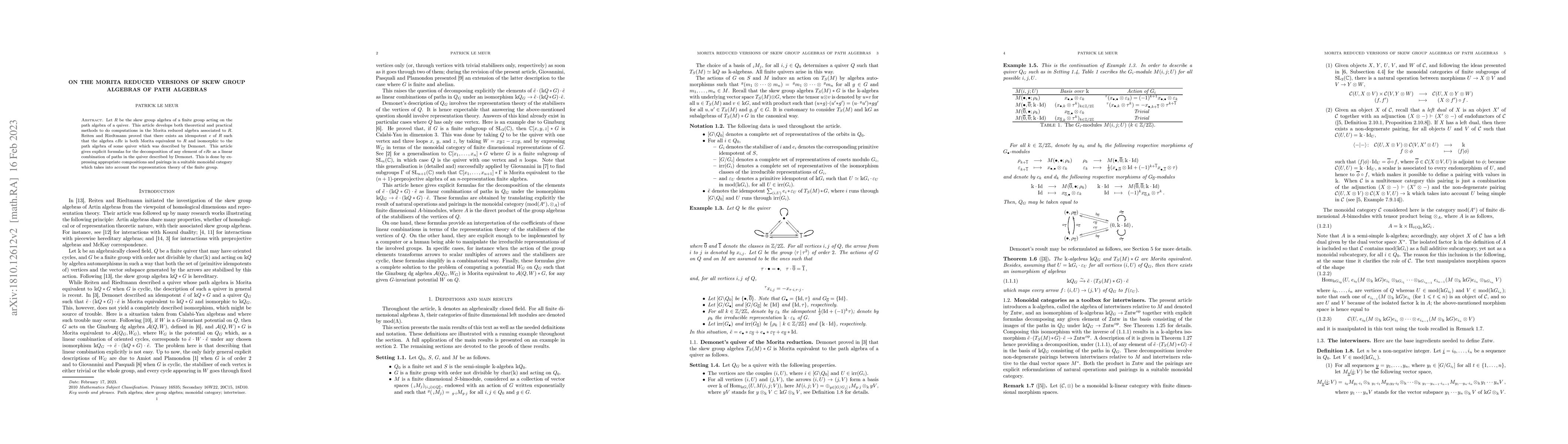 Thumbnail for On the Morita Reduced Versions of Skew Group Algebras of Path Algebras