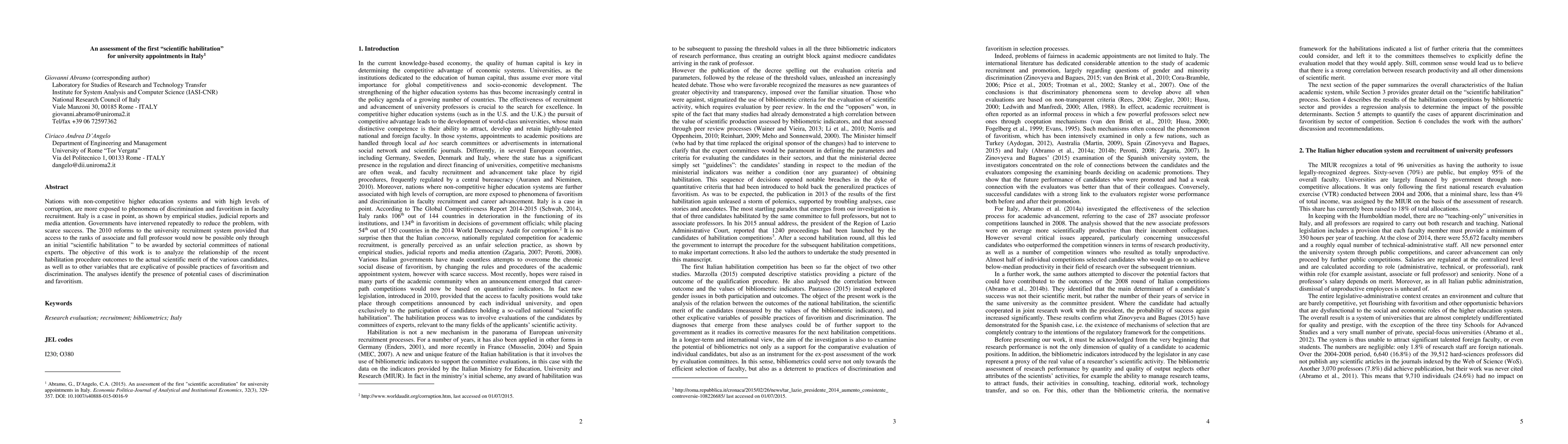 Thumbnail for An assessment of the first "scientific accreditation" for university
  appointments in Italy