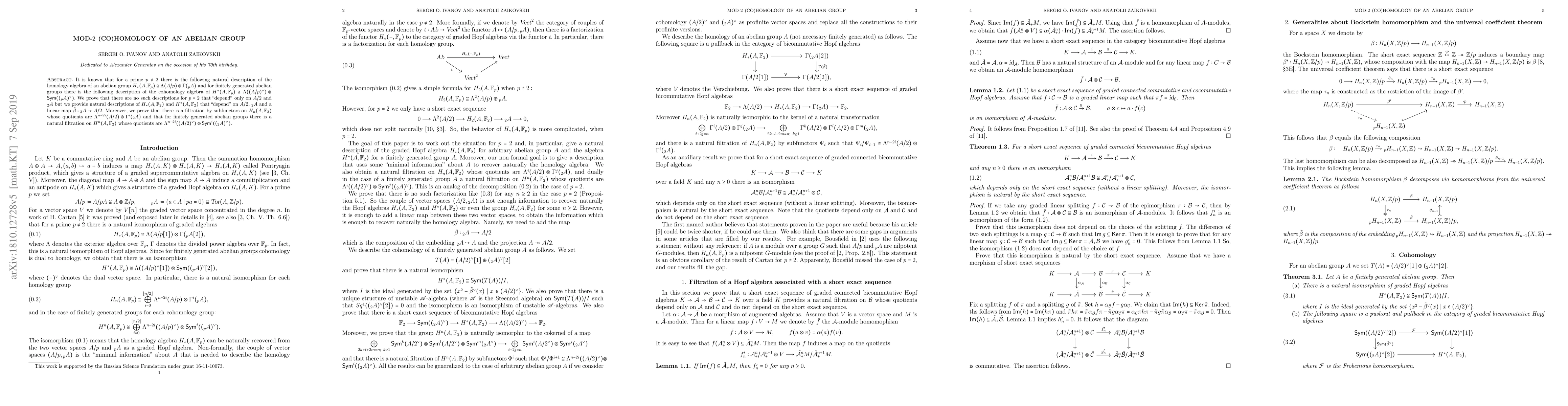 Thumbnail for Mod-2 (co)homology of an abelian group