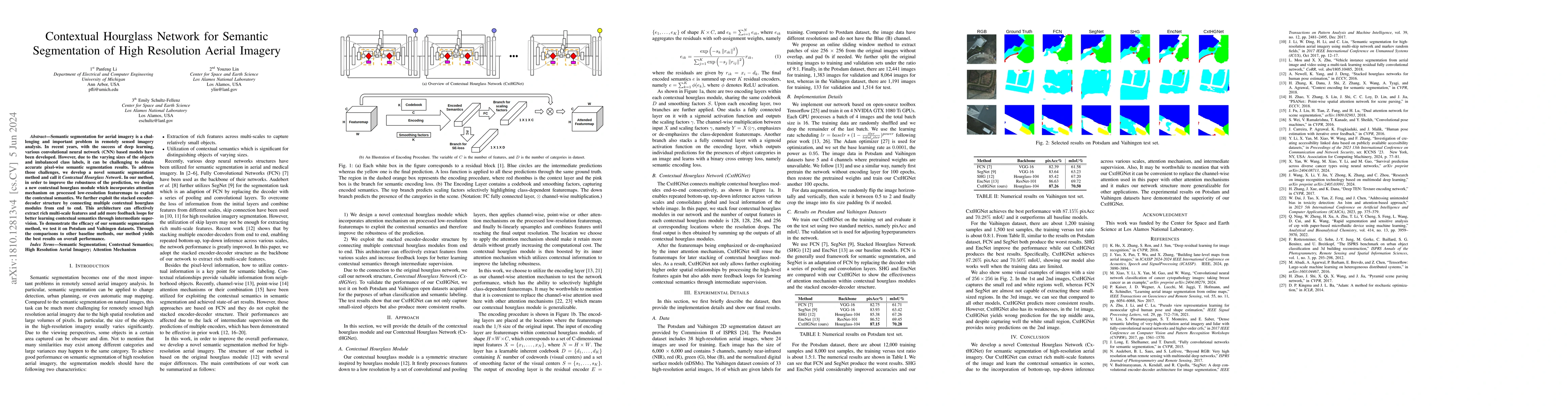Thumbnail for Contextual Hourglass Network for Semantic Segmentation of High
  Resolution Aerial Imagery