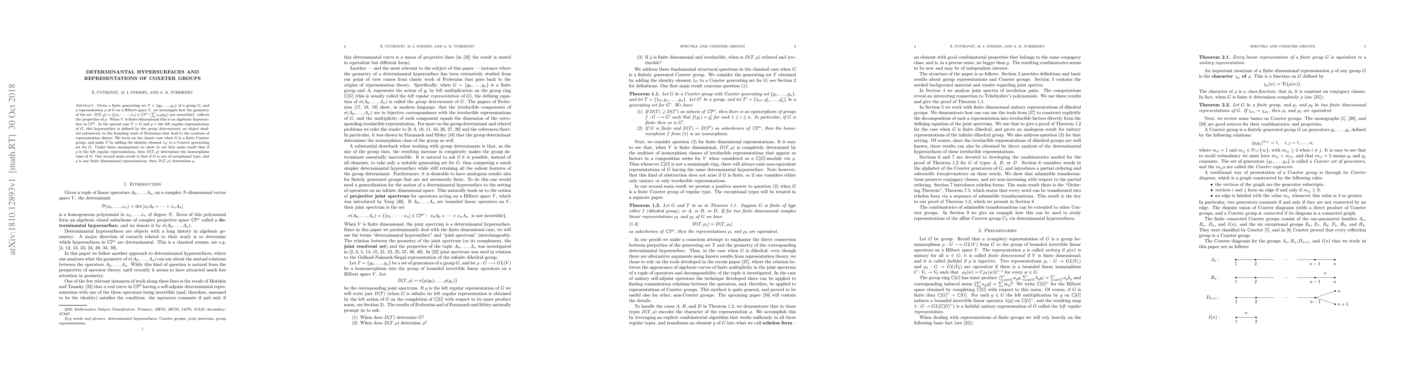 Thumbnail for Determinantal hypersurfaces and representations of Coxeter groups