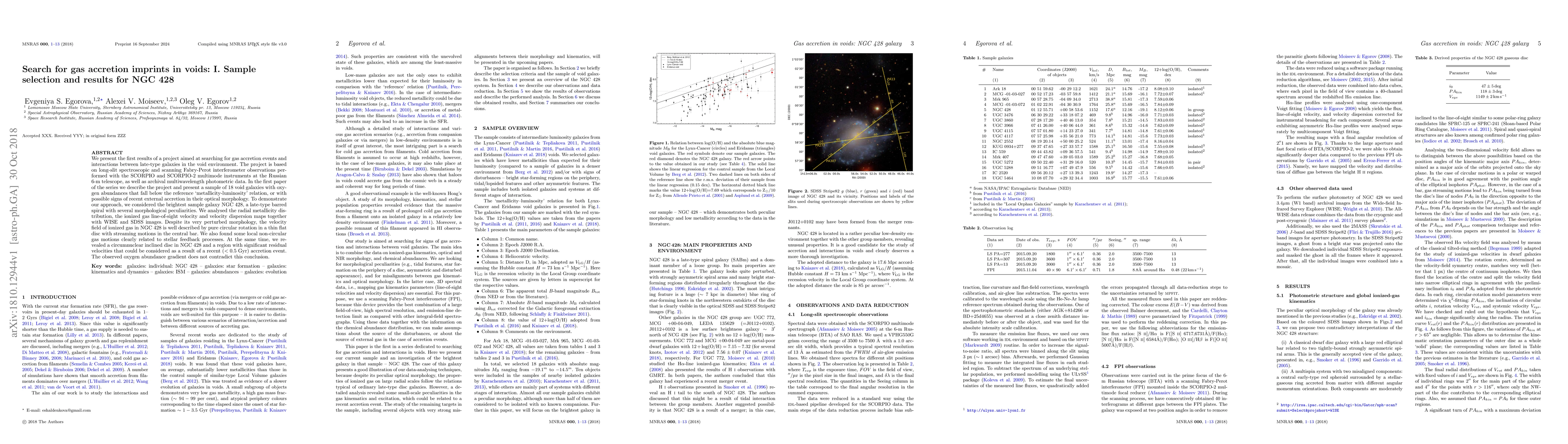 Thumbnail for Search for gas accretion imprints in voids: I. Sample selection and
  results for NGC 428