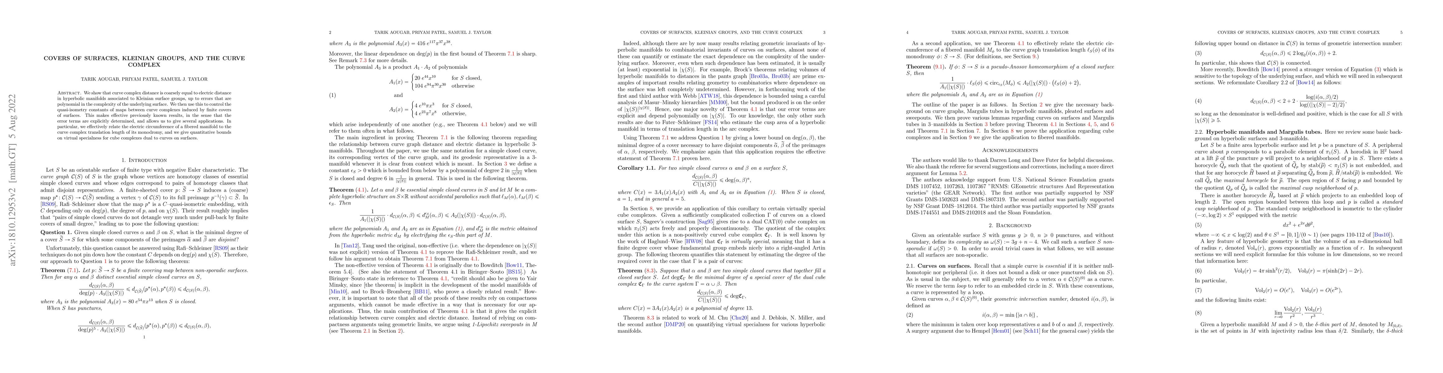 Thumbnail for Covers of surfaces, Kleinian groups, and the curve complex