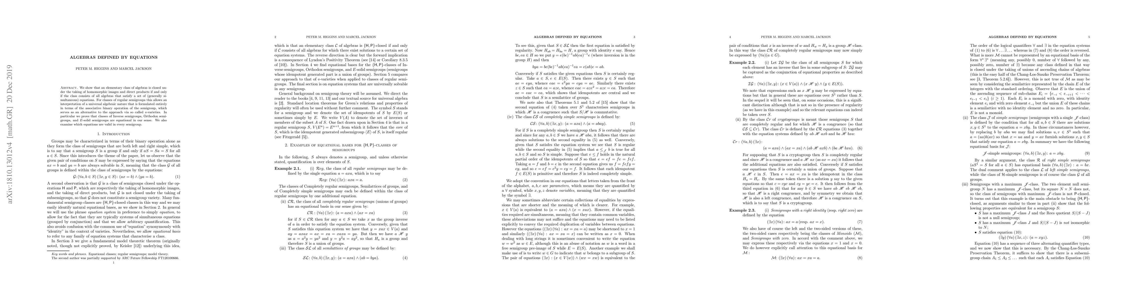 Thumbnail for Algebras defined by equations