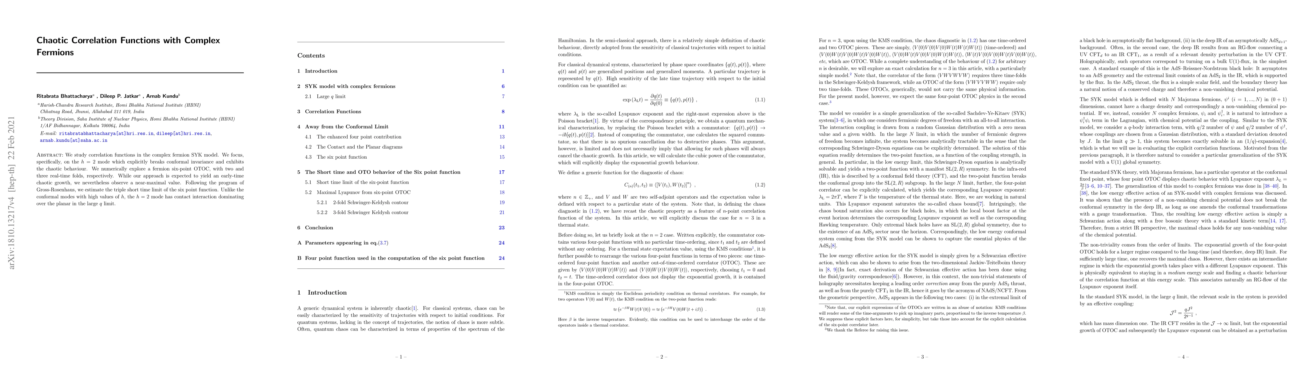 Thumbnail for Chaotic Correlation Functions with Complex Fermions