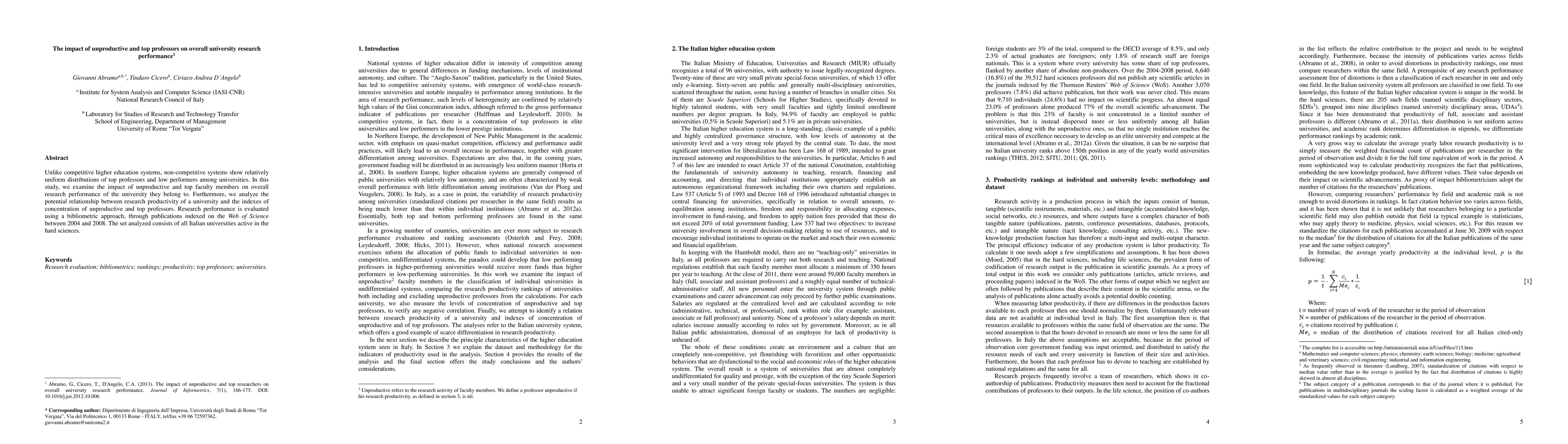 Thumbnail for The impact of unproductive and top researchers on overall university
  research performance