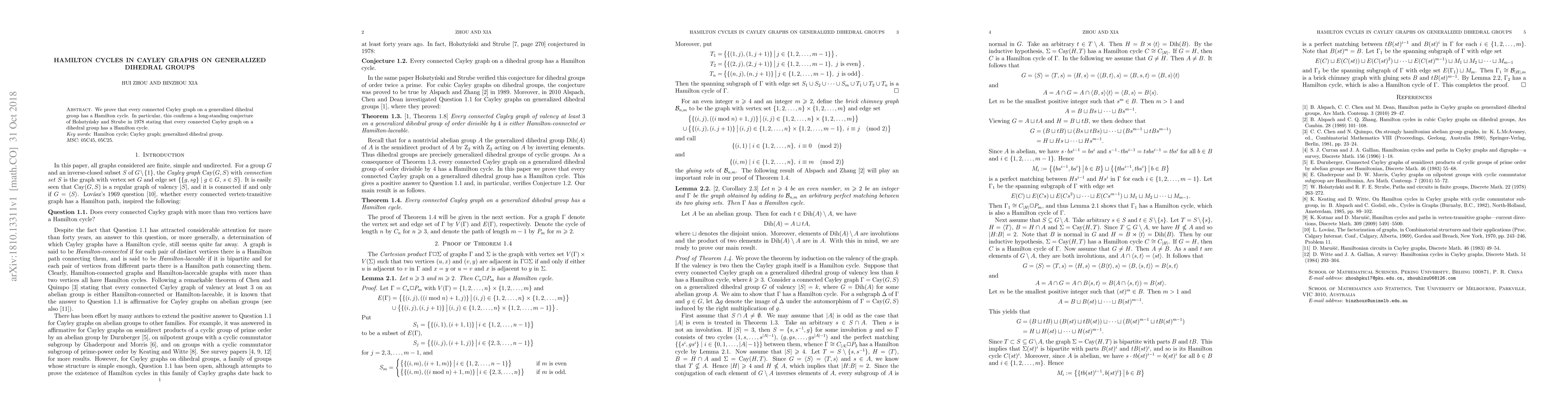 Thumbnail for Hamilton cycles in Cayley graphs on generalized dihedral groups