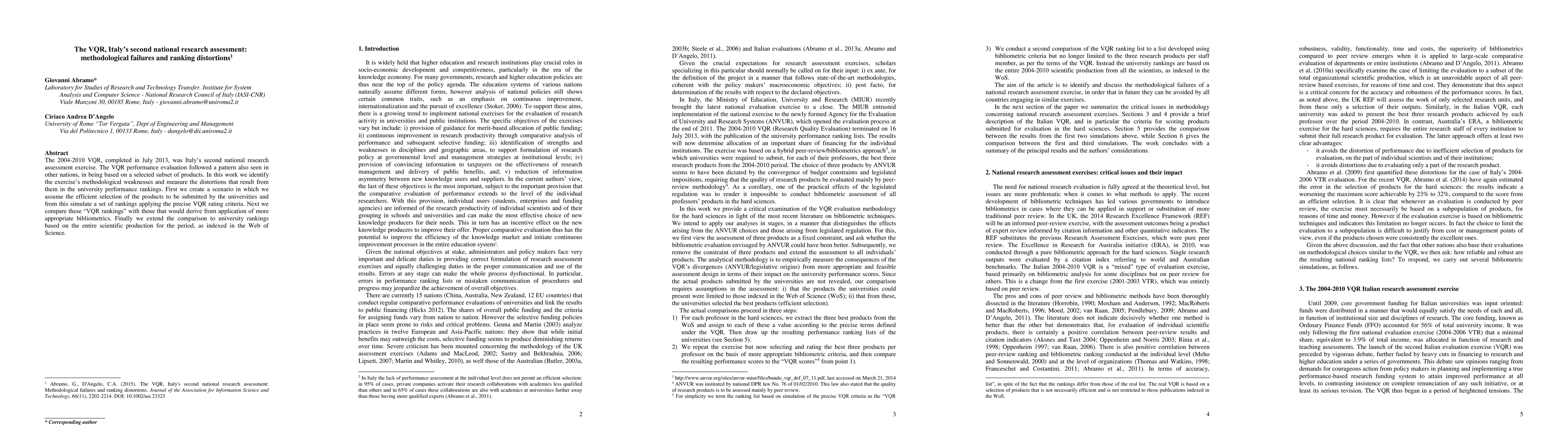 Thumbnail for The VQR, Italy's second national research assessment: Methodological
  failures and ranking distortions