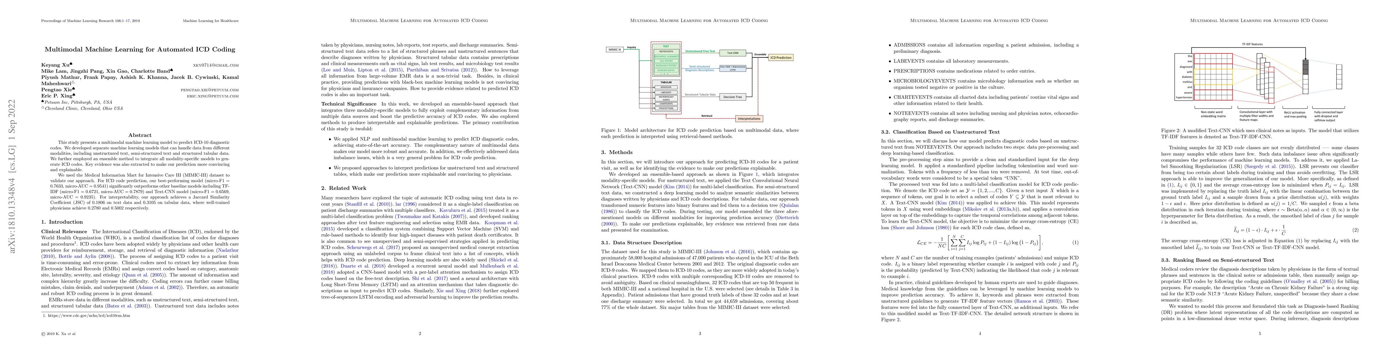 Thumbnail for Multimodal Machine Learning for Automated ICD Coding
