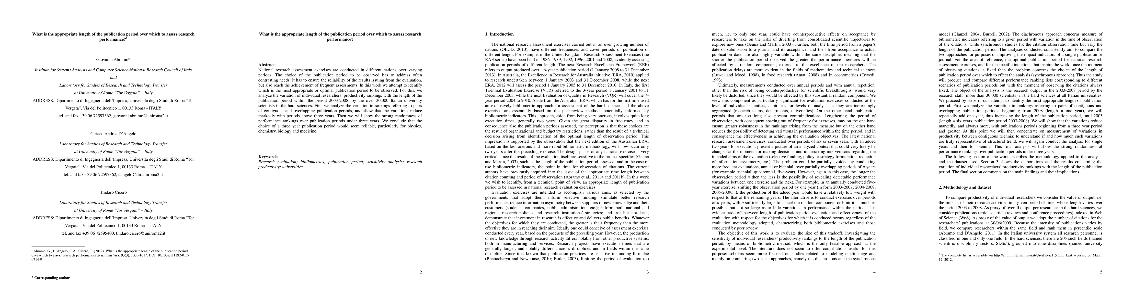 Thumbnail for What is the appropriate length of the publication period over which to
  assess research performance?