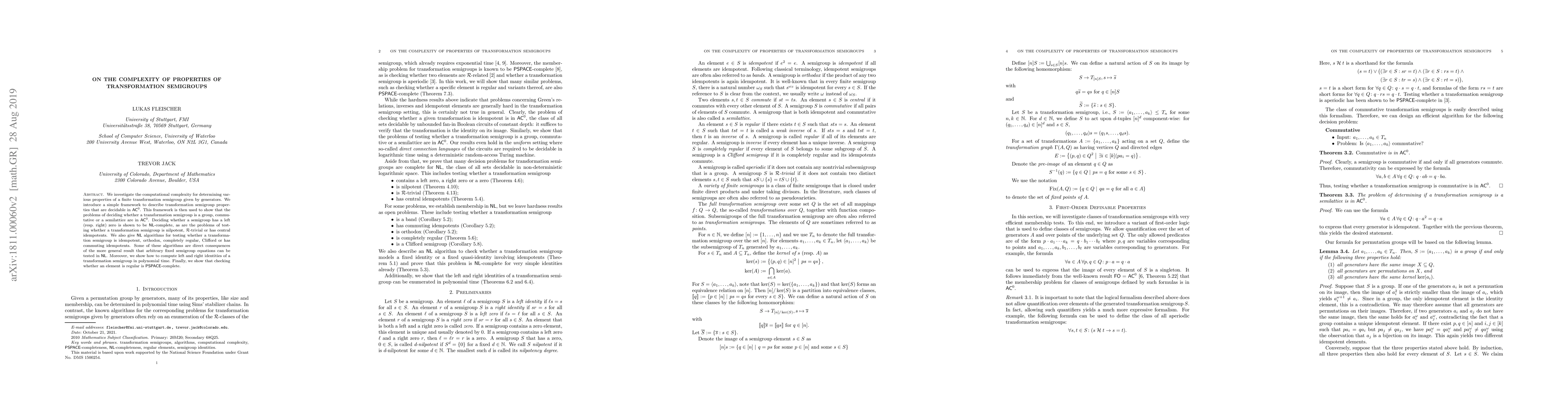 Thumbnail for On the Complexity of Properties of Transformation Semigroups