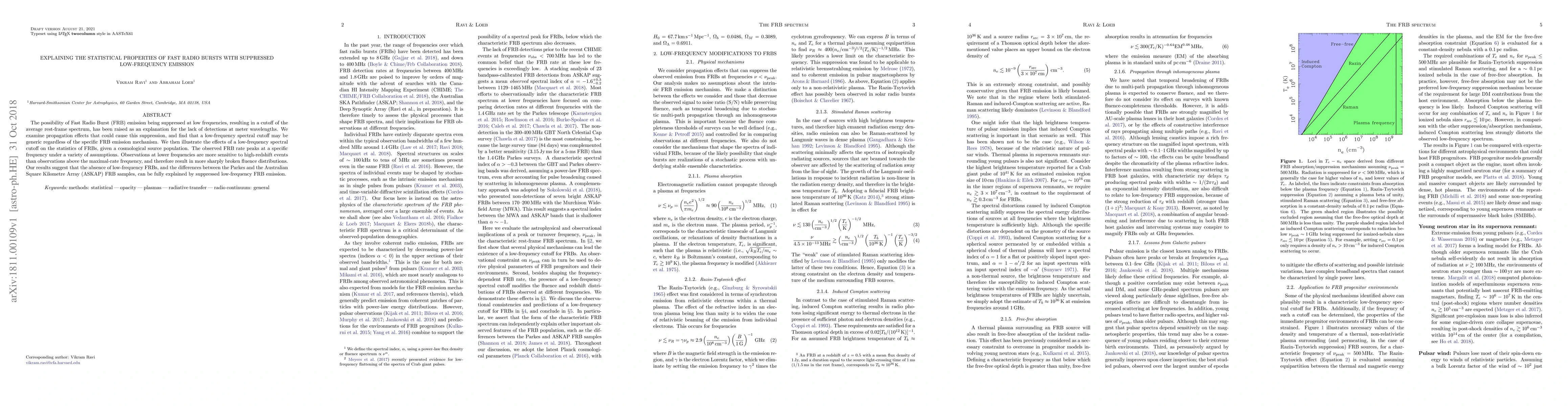 Thumbnail for Explaining the statistical properties of Fast Radio Bursts with
  suppressed low-frequency emission