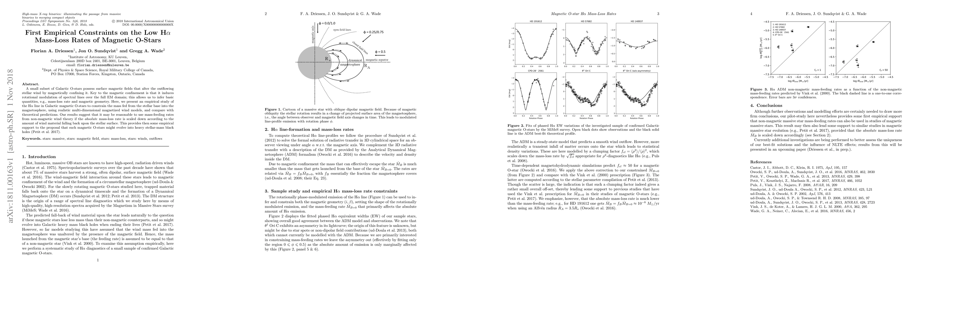 Thumbnail for First Empirical Constraints on the Low H$\alpha$ Mass-Loss Rates of
  Magnetic O-Stars