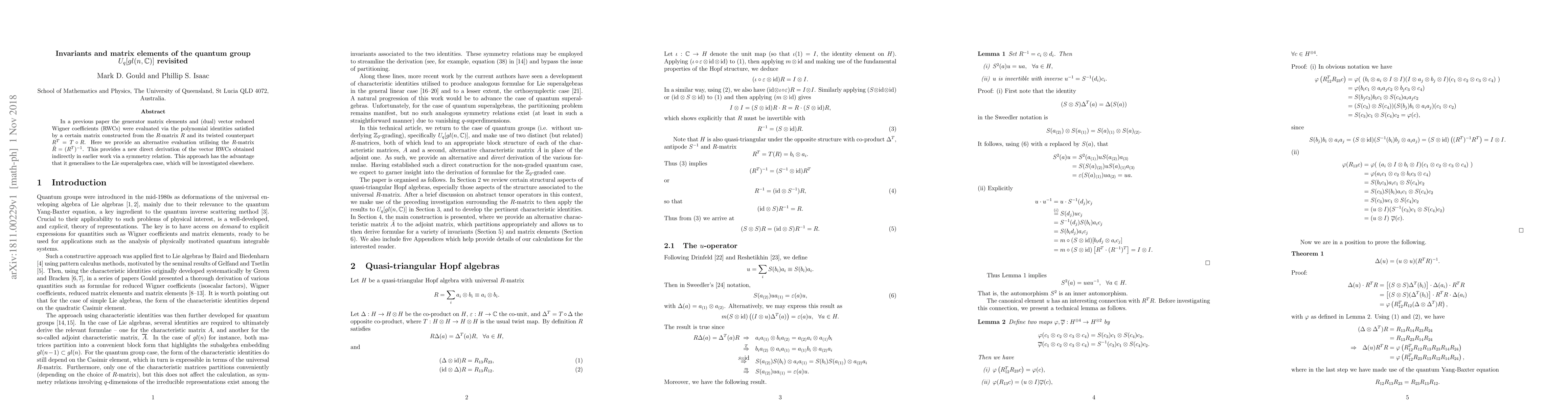 Thumbnail for Invariants and matrix elements of the quantum group
  $U_q[gl(n,\mathbb{C})]$ revisited