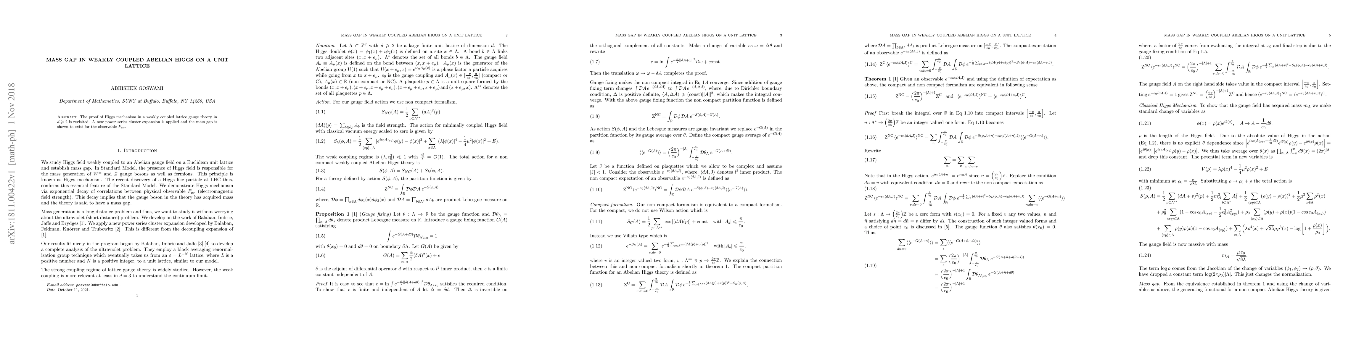Thumbnail for Mass Gap in weakly coupled abelian Higgs on a unit lattice