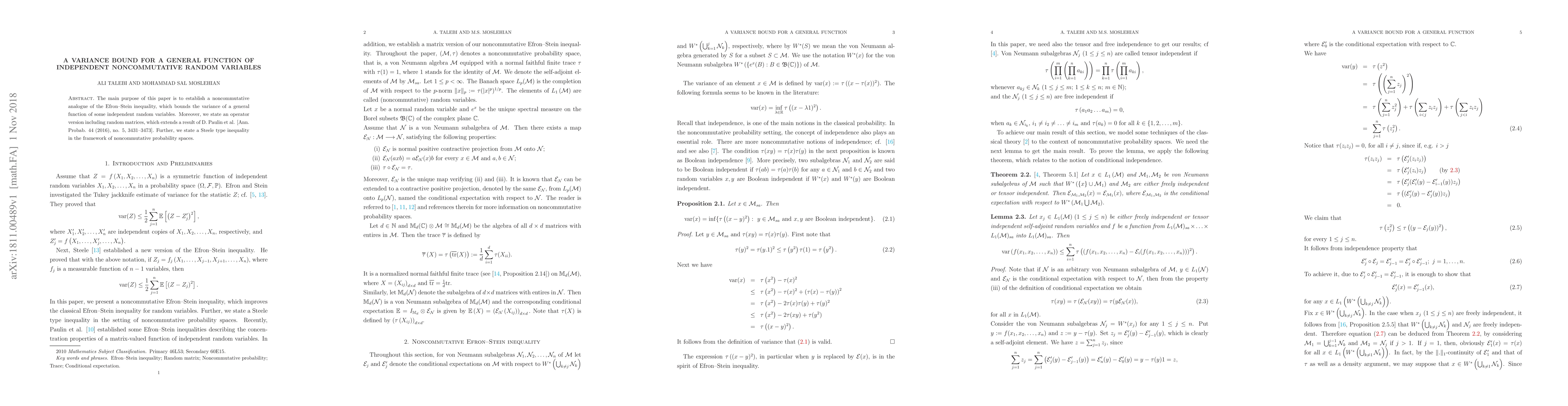Thumbnail for A variance bound for a general function of independent noncommutative
  random variables