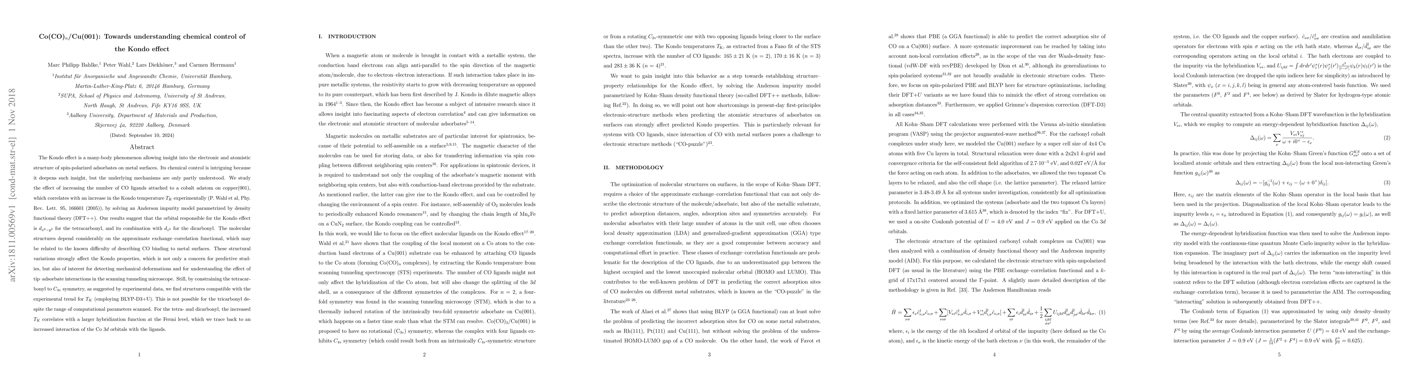 Thumbnail for Co(CO)n/Cu(001): Towards understanding chemical control of the Kondo
  effect