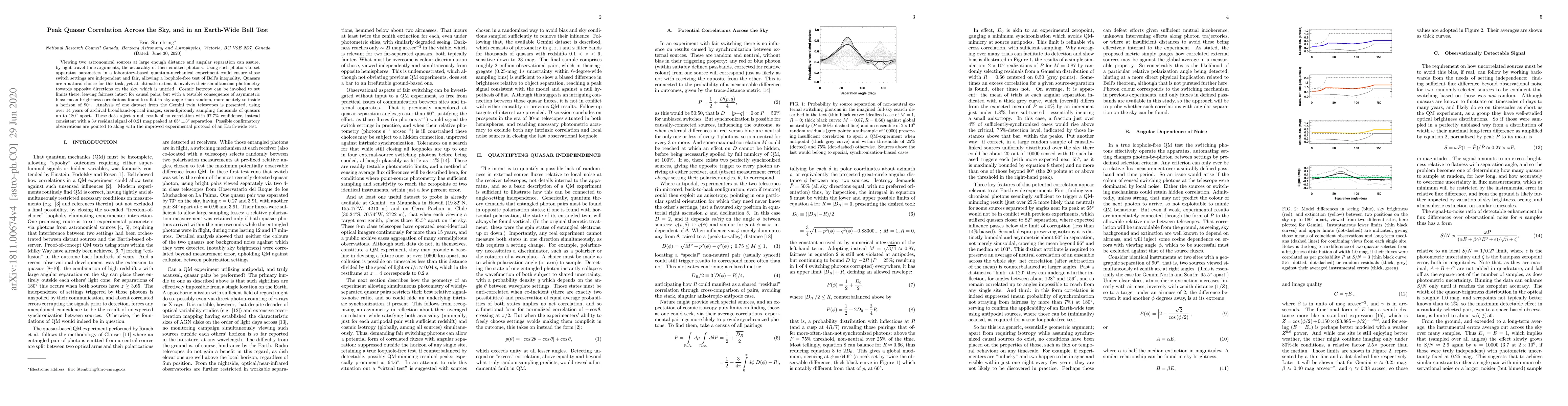 Thumbnail for Peak Quasar Correlation Across the Sky, and in an Earth-Wide Bell Test