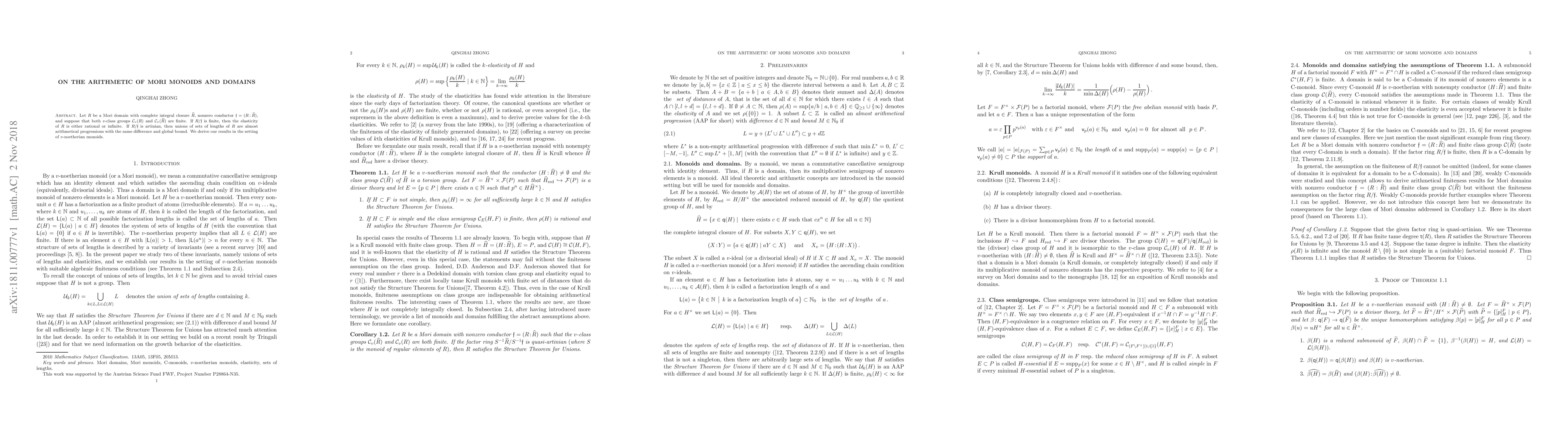 Thumbnail for On the arithmetic of Mori monoids and domains