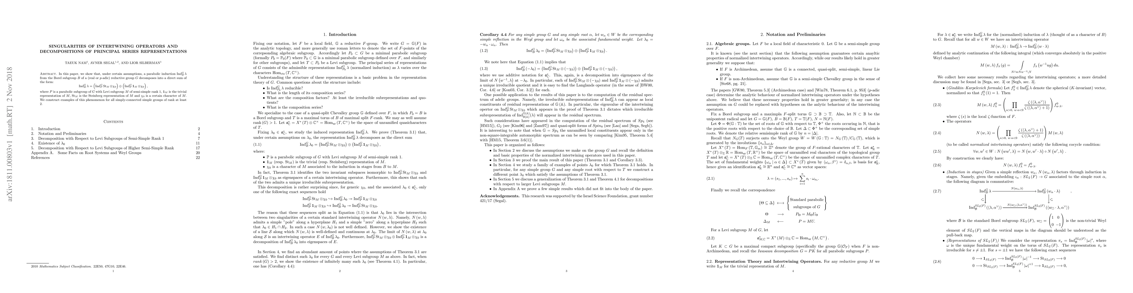Thumbnail for Singularities of Intertwining Operators and Decompositions of Principal
  Series Representations