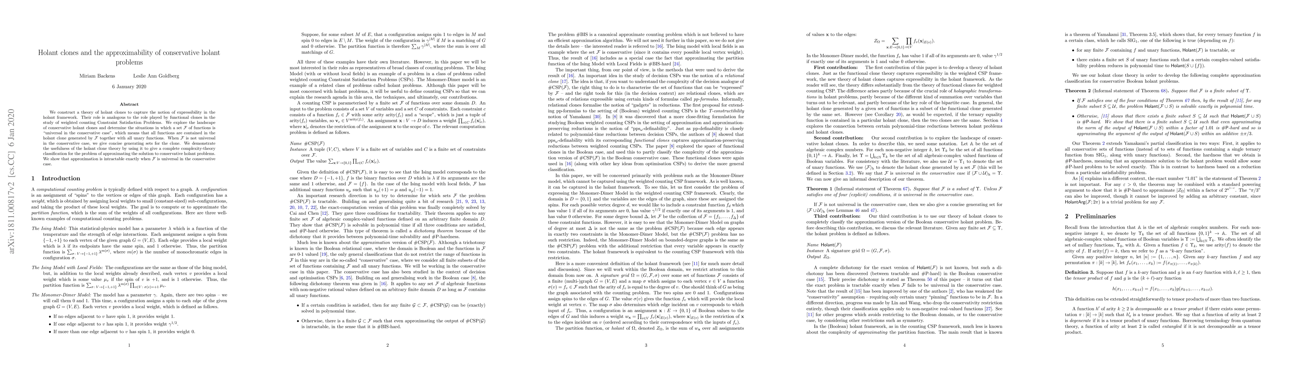 Thumbnail for Holant clones and the approximability of conservative holant problems