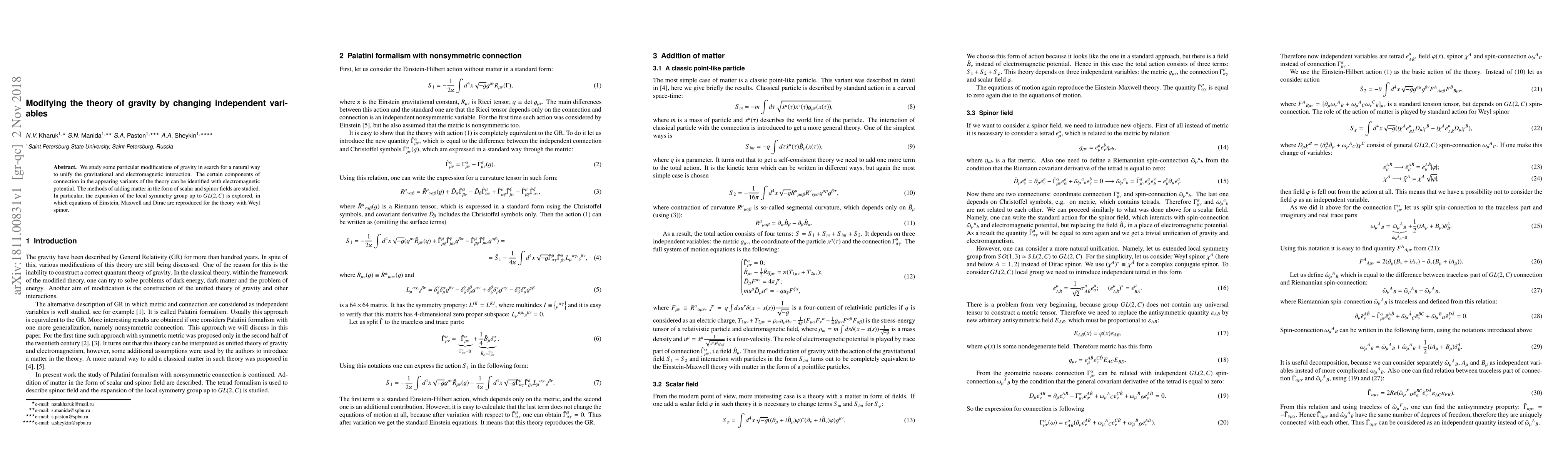 Thumbnail for Modifying the theory of gravity by changing independent variables