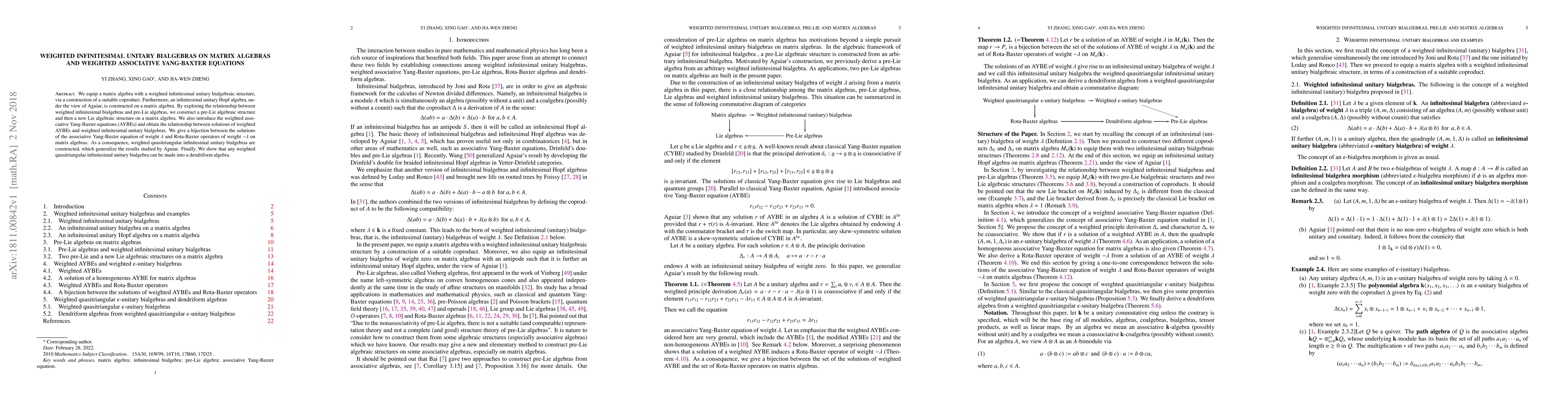 Thumbnail for Weighted infinitesimal unitary bialgebras on matrix algebras and
  weighted associative Yang-Baxter equations