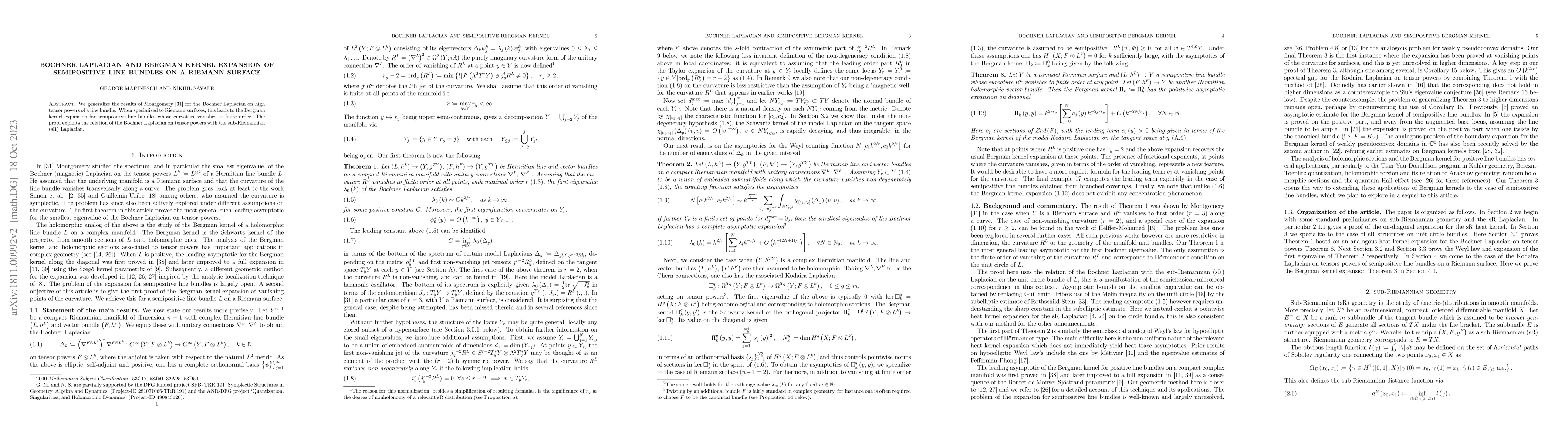 Thumbnail for Bochner Laplacian and Bergman kernel expansion of semi-positive line
  bundles on a Riemann surface