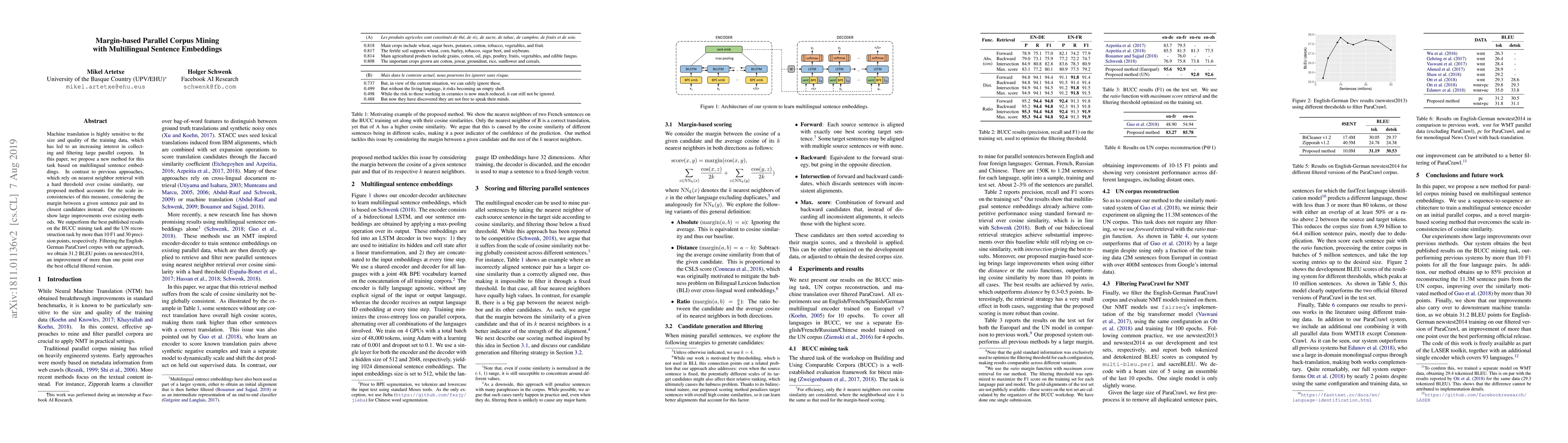 Thumbnail for Margin-based Parallel Corpus Mining with Multilingual Sentence
  Embeddings