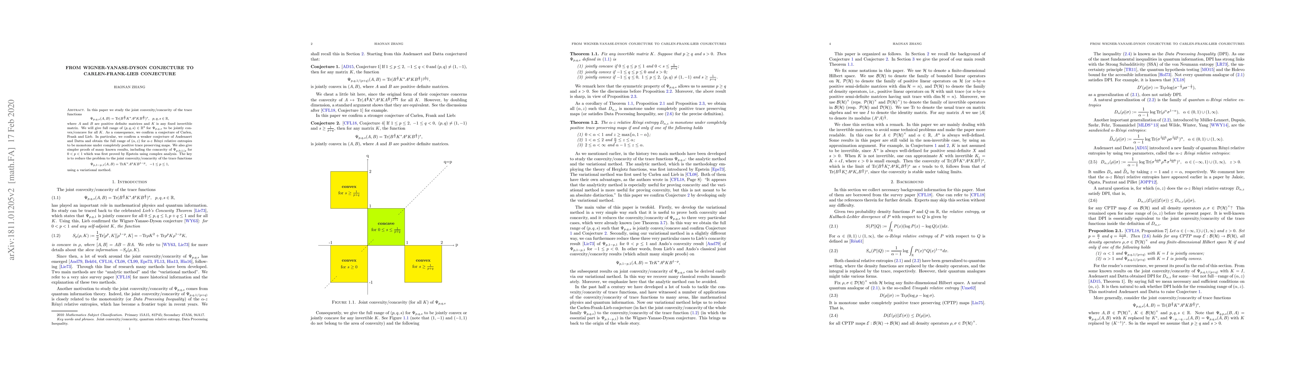 Thumbnail for From Wigner-Yanase-Dyson conjecture to Carlen-Frank-Lieb conjecture (New
  title)