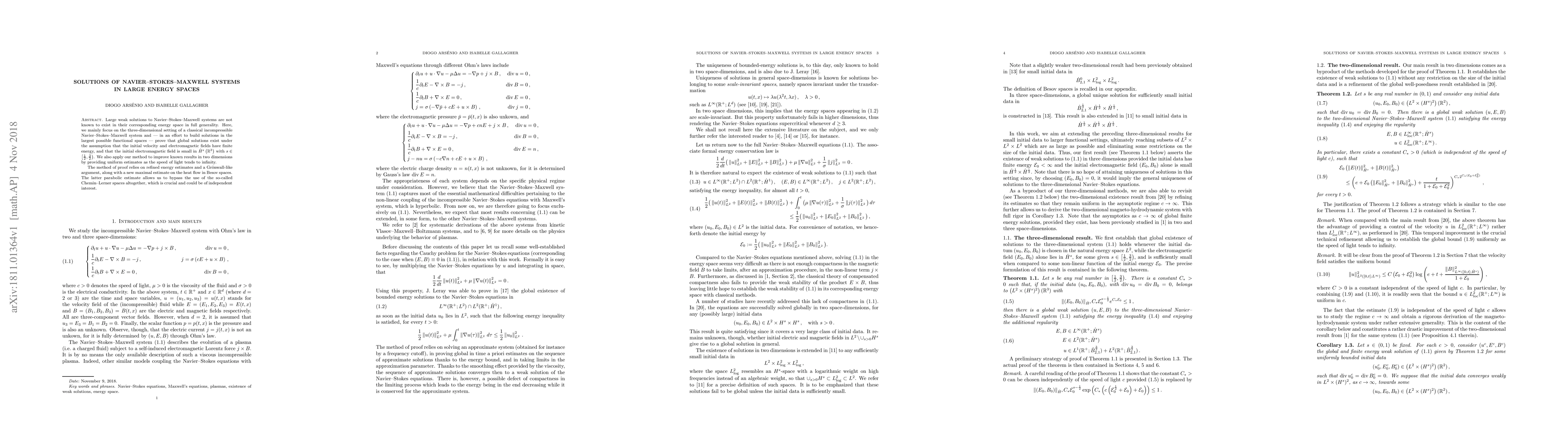 Thumbnail for Solutions of Navier--Stokes--Maxwell systems in large energy spaces