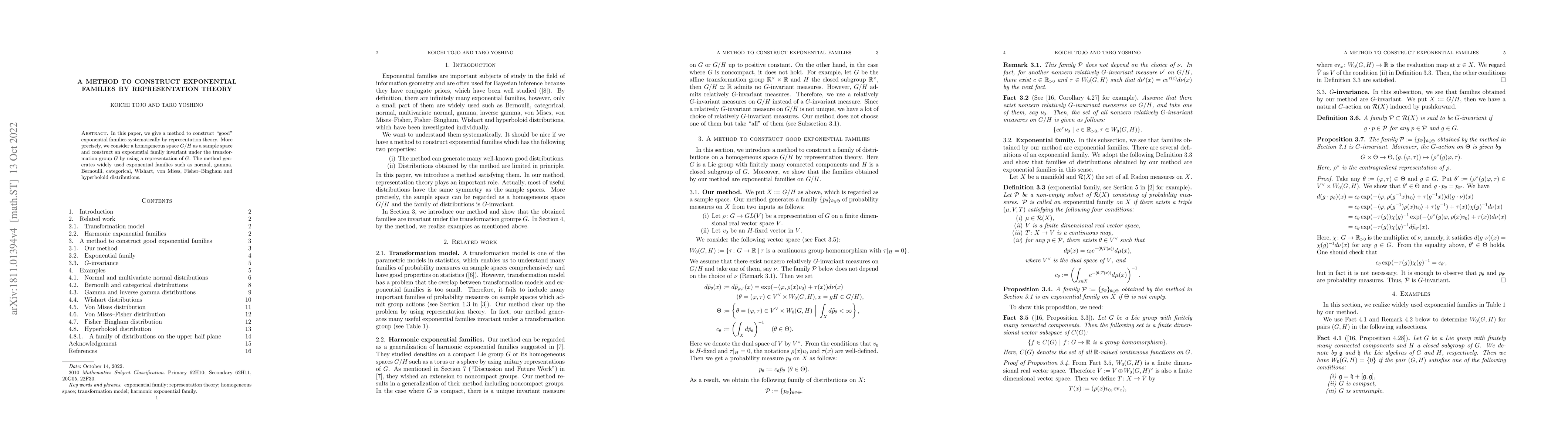 Thumbnail for A method to construct exponential families by representation theory