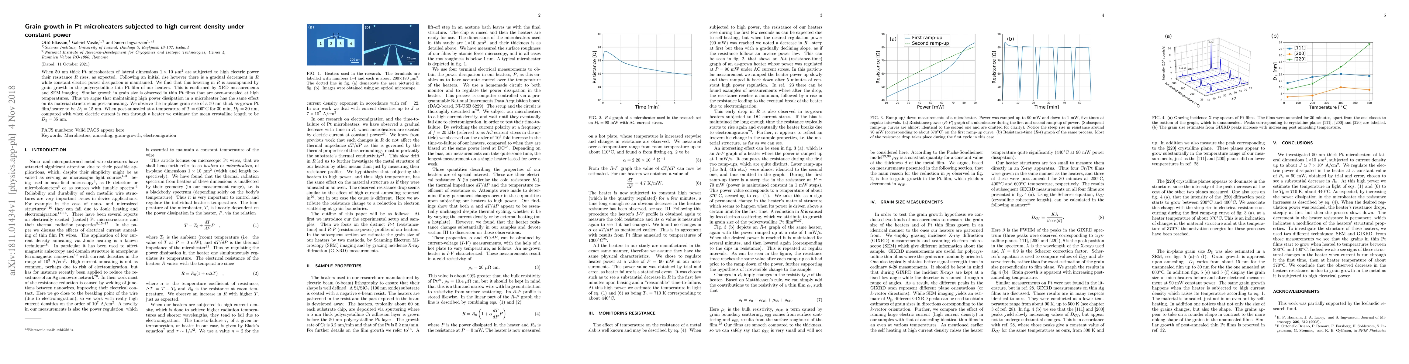 Thumbnail for Grain growth in Pt microheaters subjected to high current density under
  constant power