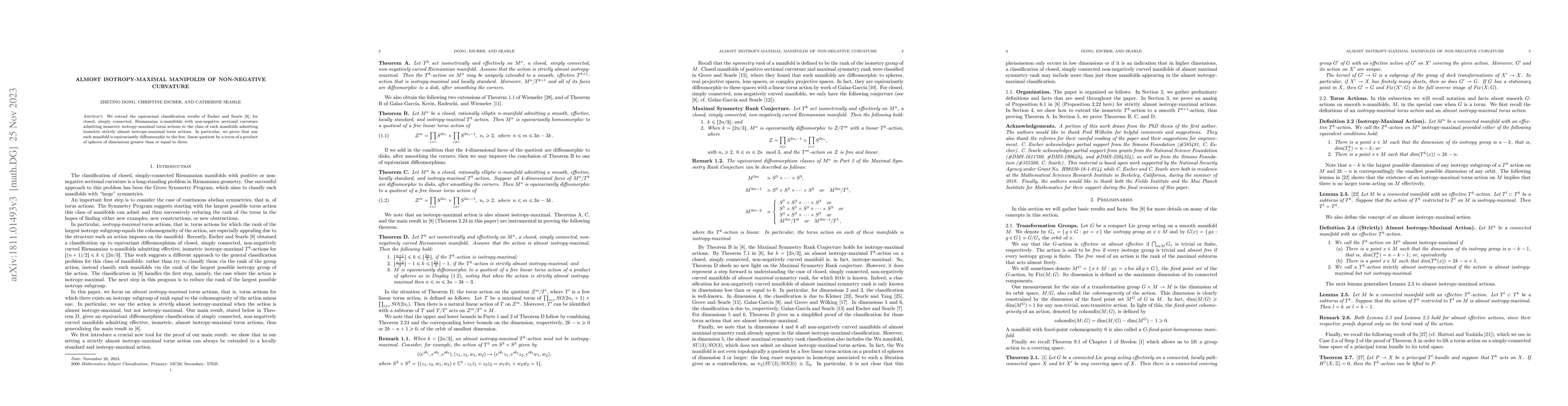 Thumbnail for Almost Isotropy-Maximal Manifolds of Non-negative Curvature