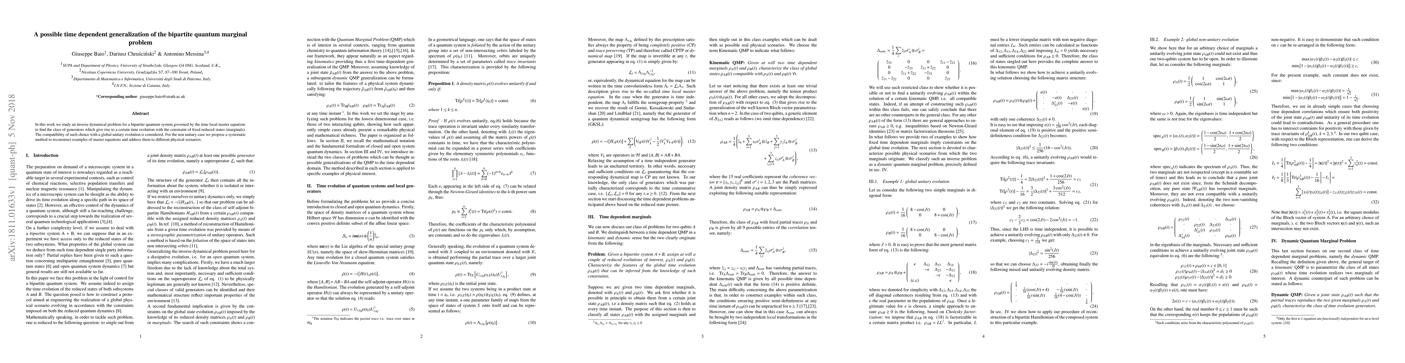 Thumbnail for A possible time dependent generalization of the bipartite quantum
  marginal problem