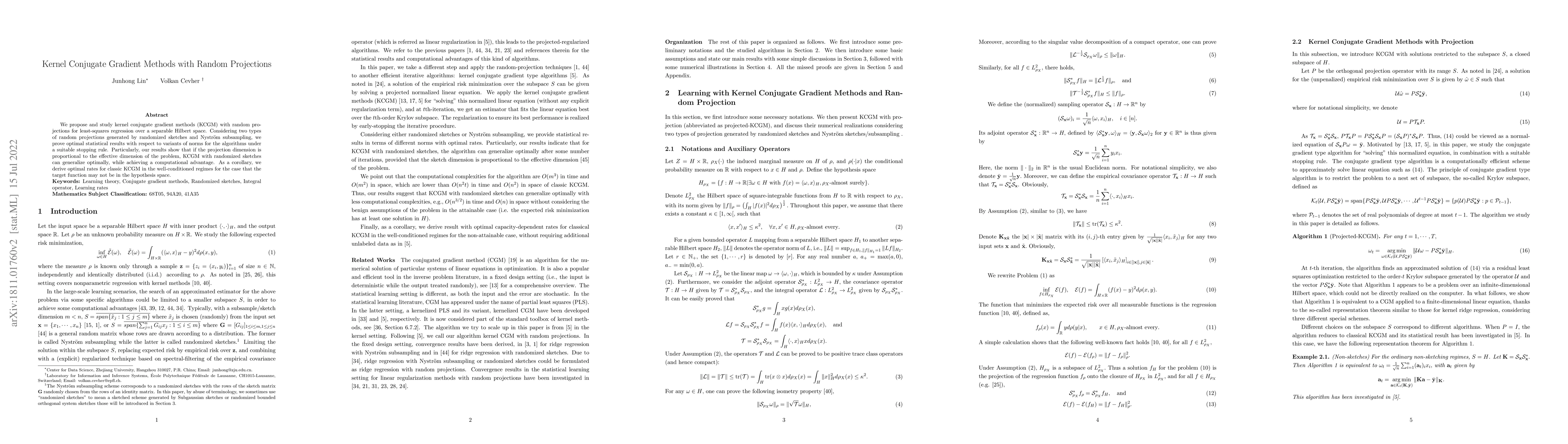 Thumbnail for Kernel Conjugate Gradient Methods with Random Projections