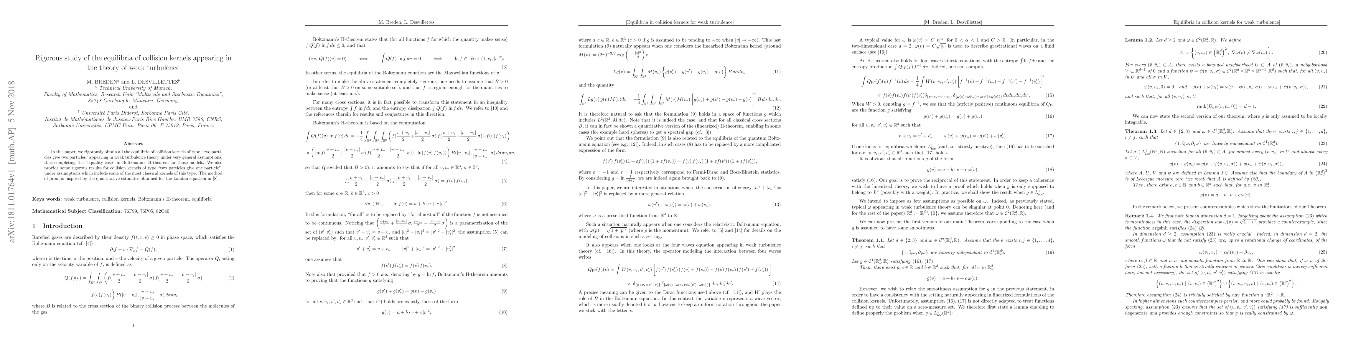 Thumbnail for Rigorous study of the equilibria of collision kernels appearing in the
  theory of weak turbulence