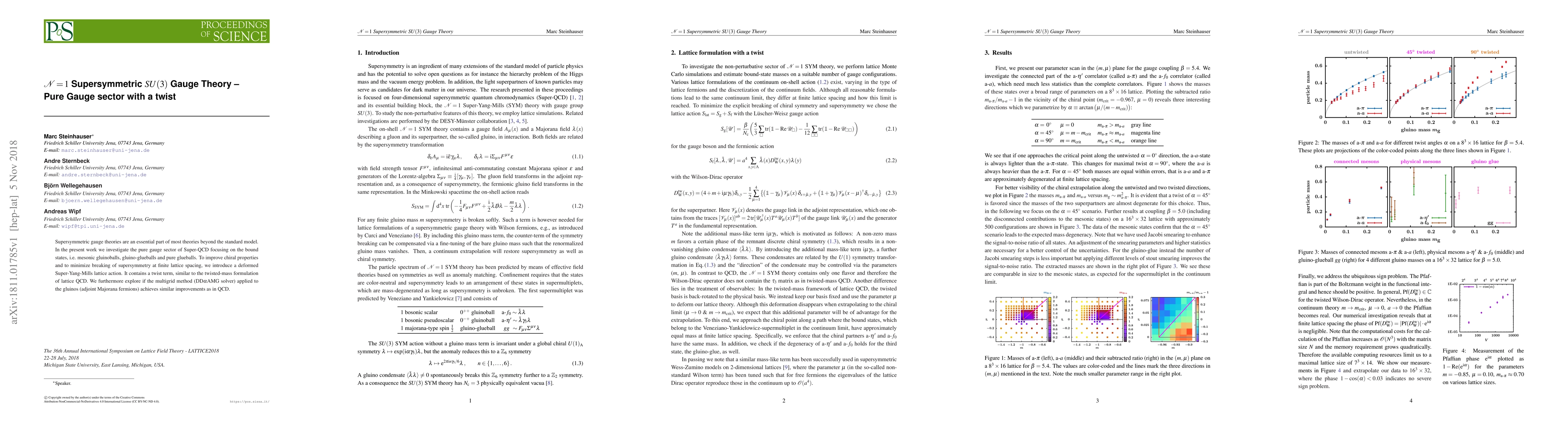 Thumbnail for $\mathcal{N}=1$ Supersymmetric $SU(3)$ Gauge Theory -- Pure Gauge sector
  with a twist